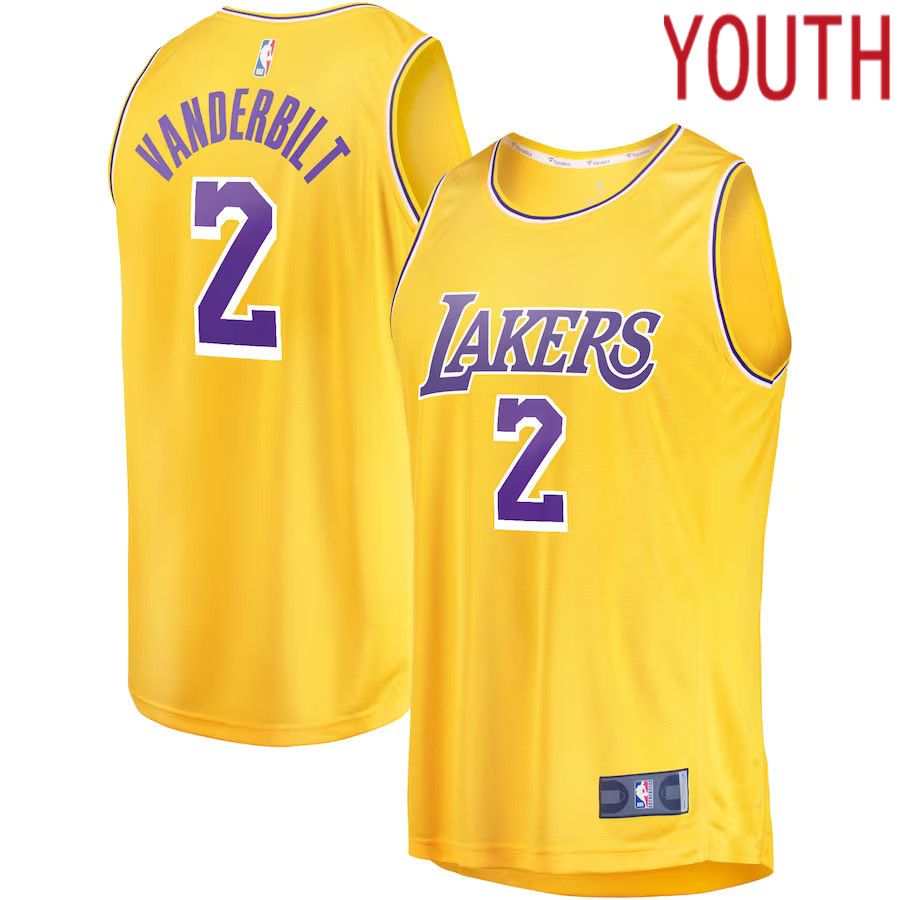 Youth Los Angeles Lakers #2 Jarred Vanderbilt Fanatics Branded Gold Fast Break Player NBA Jersey